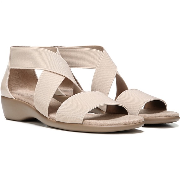 Blush Pink Elastic Straps Comfort Wedge Sandal - Picture 2 of 4